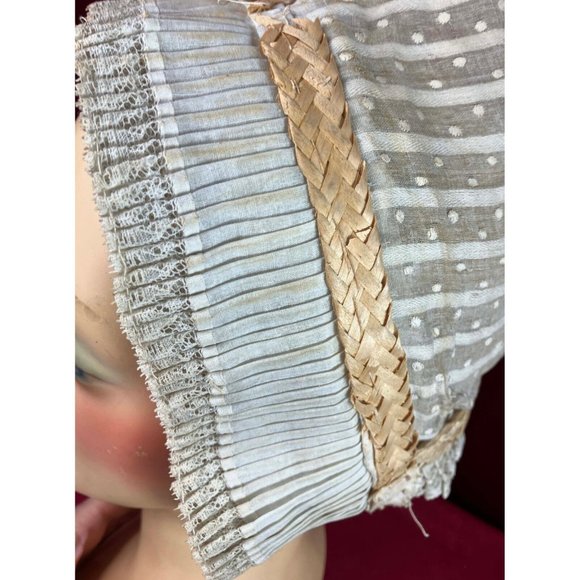19th C Box Pleat Brim Swiss Dot Bonnet Victorian Folk ? main image 5